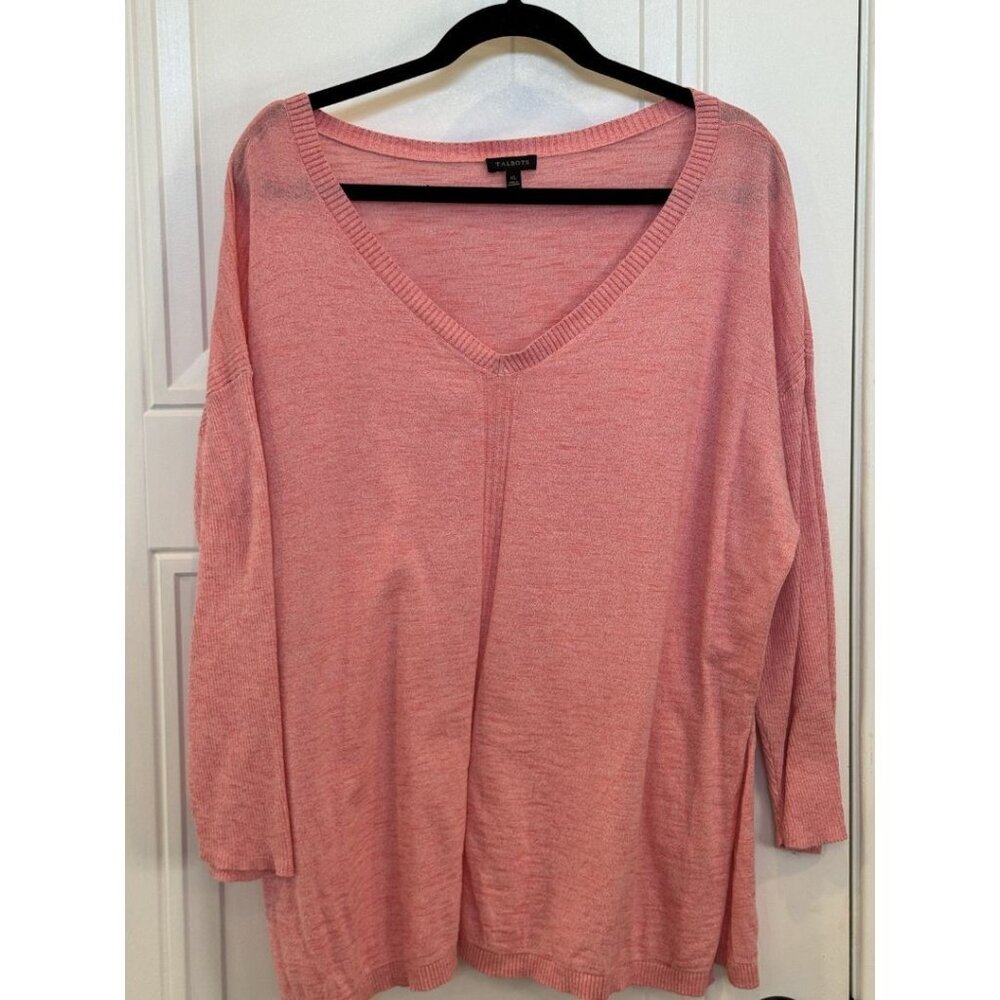 Talbots XL Pink Marled V-Neck Tunic Lightweight Casual EUC Classic Casual